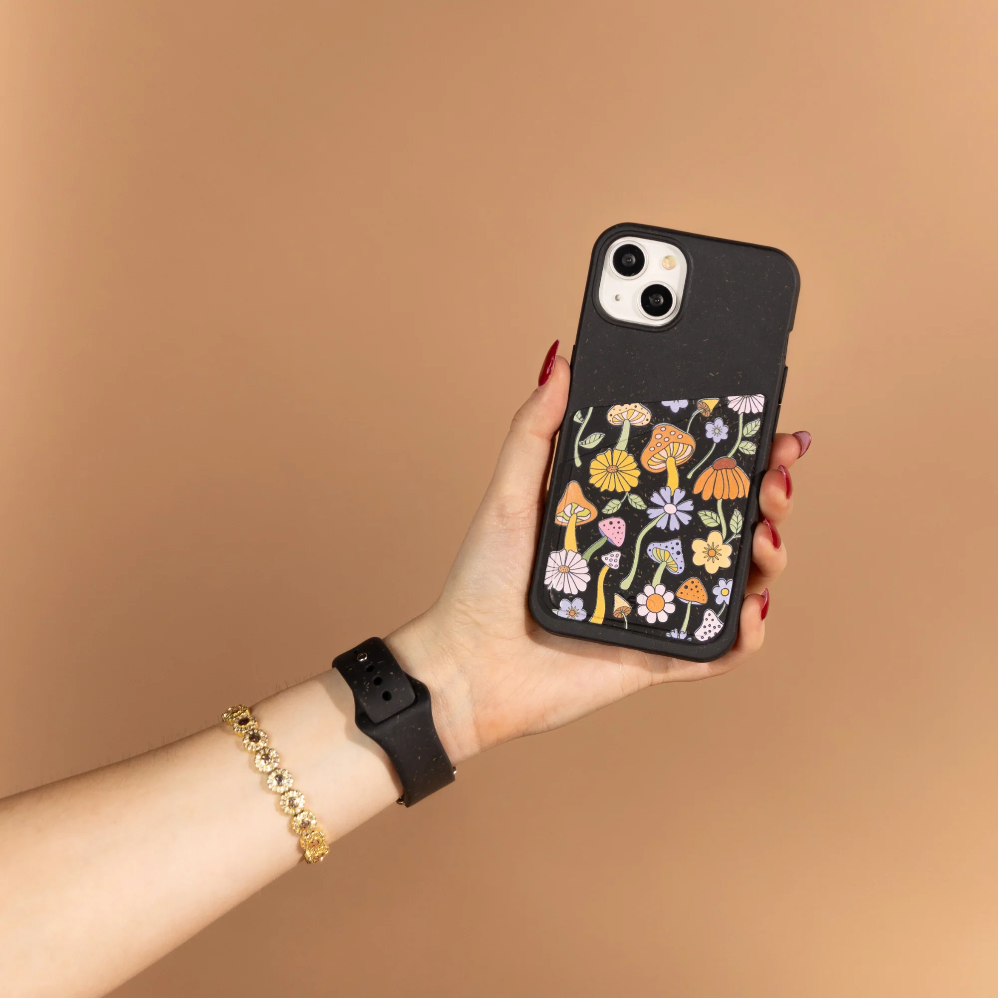 Shrooms and Blooms Black Phone Case Card Holder  - Image 3